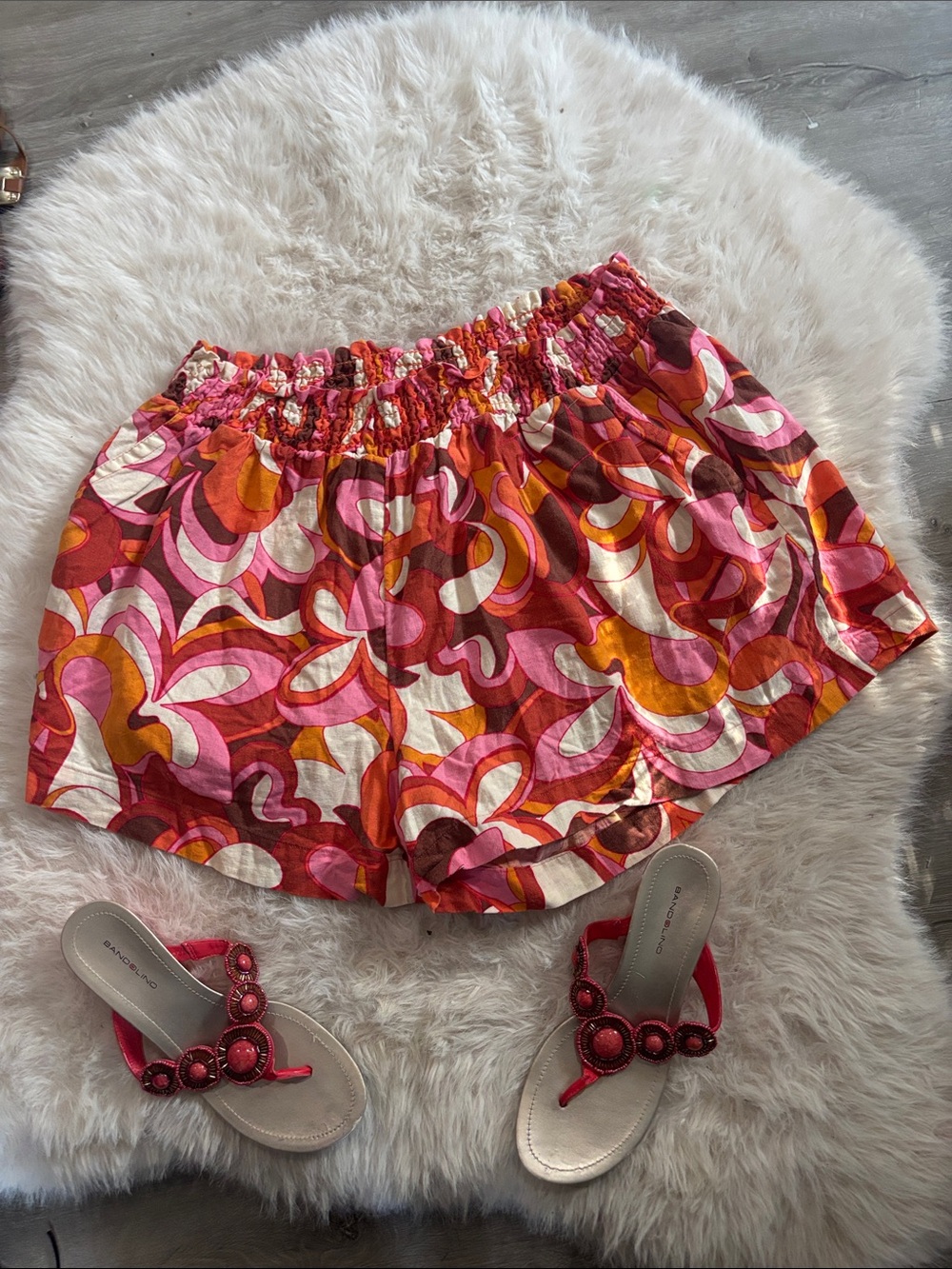 Women's Pink Retro Print Elastic Waist Athletic Shorts